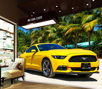 3D Beach Tree Car 356 Vehicle Wall Murals