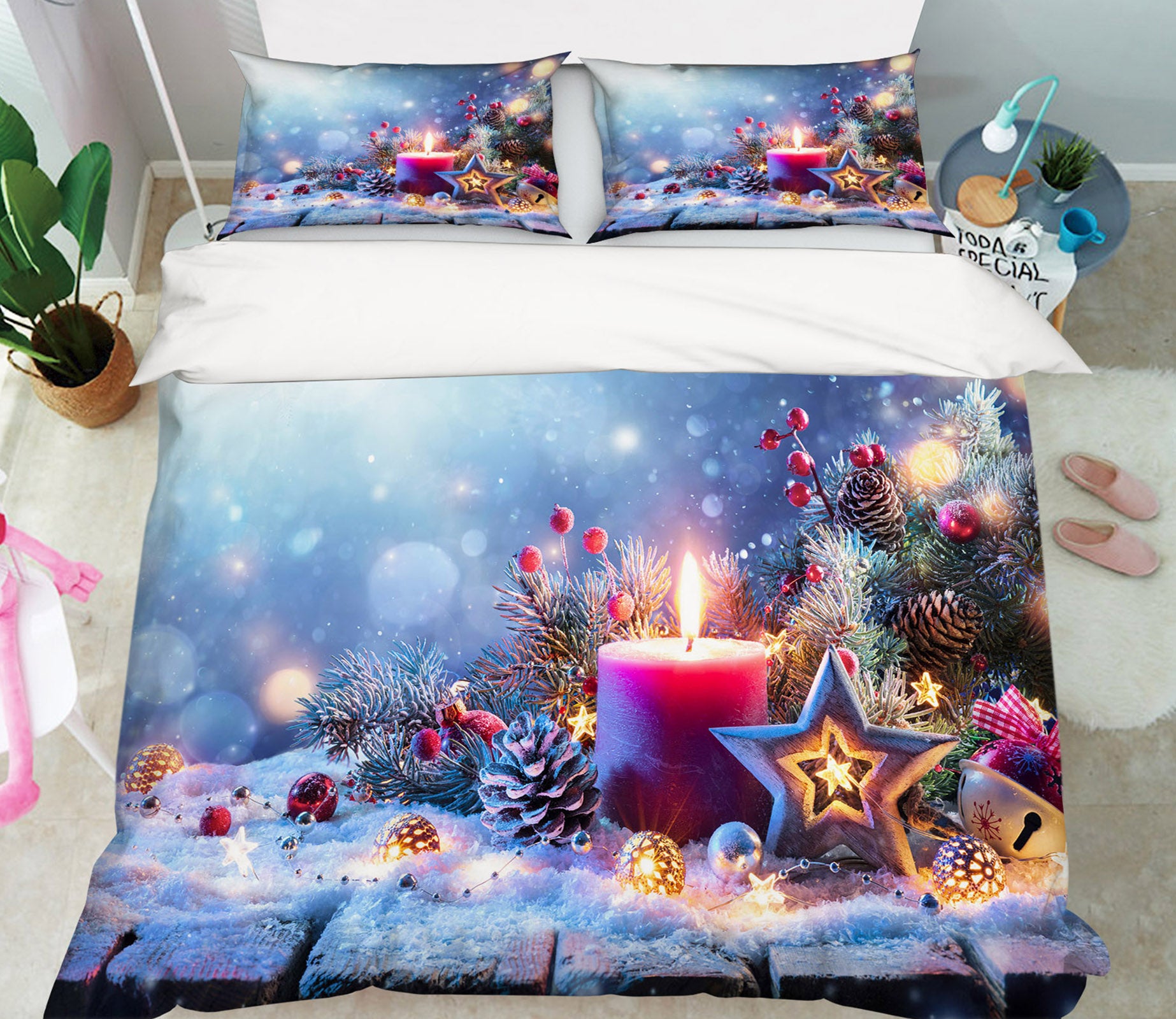3D Snow Candle Pineta 51158 Christmas Quilt Duvet Cover Xmas Bed Pillowcases