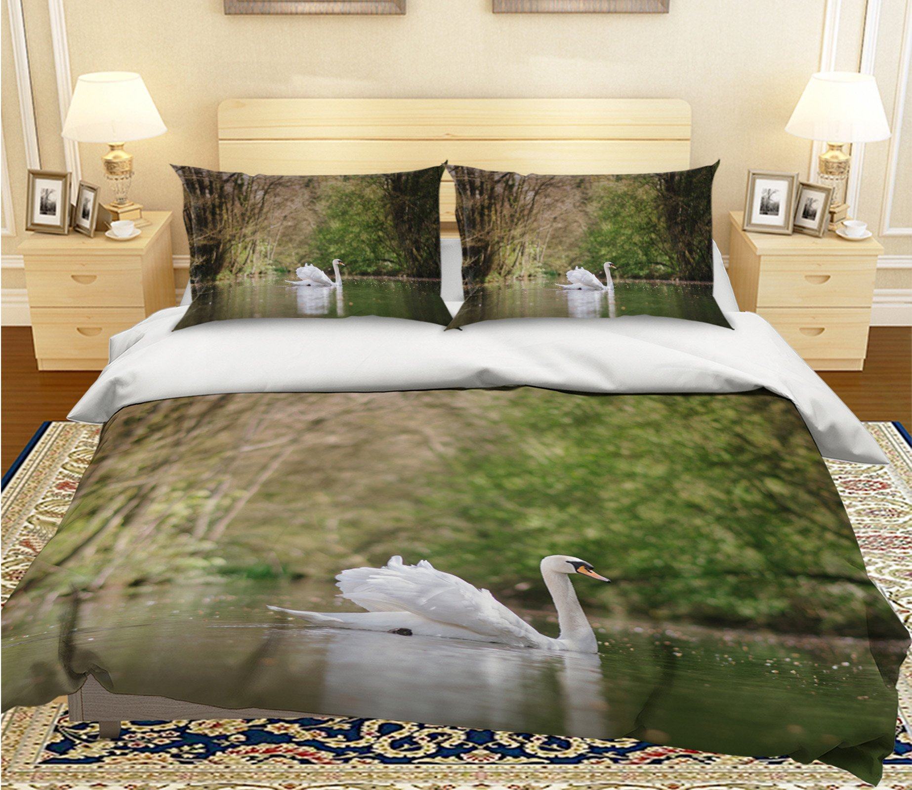 3D White Swan 2009 Bed Pillowcases Quilt Quiet Covers AJ Creativity Home 