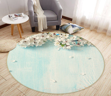3D White Flowers 80221 Round Non Slip Rug Mat
