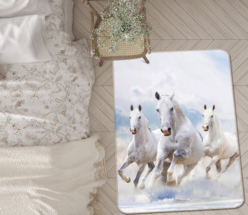 3D White Horse Running 175 Animal Non Slip Rug Mat