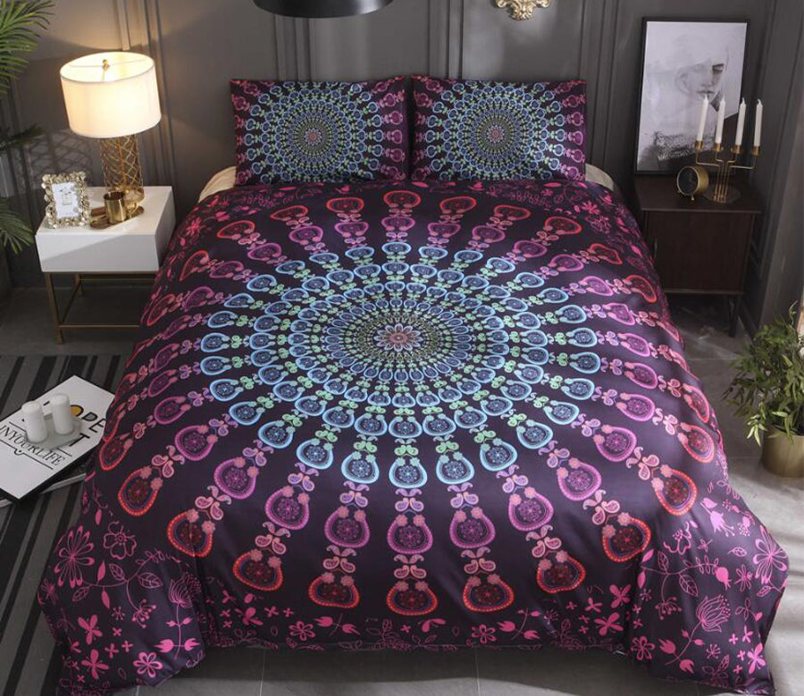 3D Purple Blue Circle Totem 9944 Bed Pillowcases Quilt