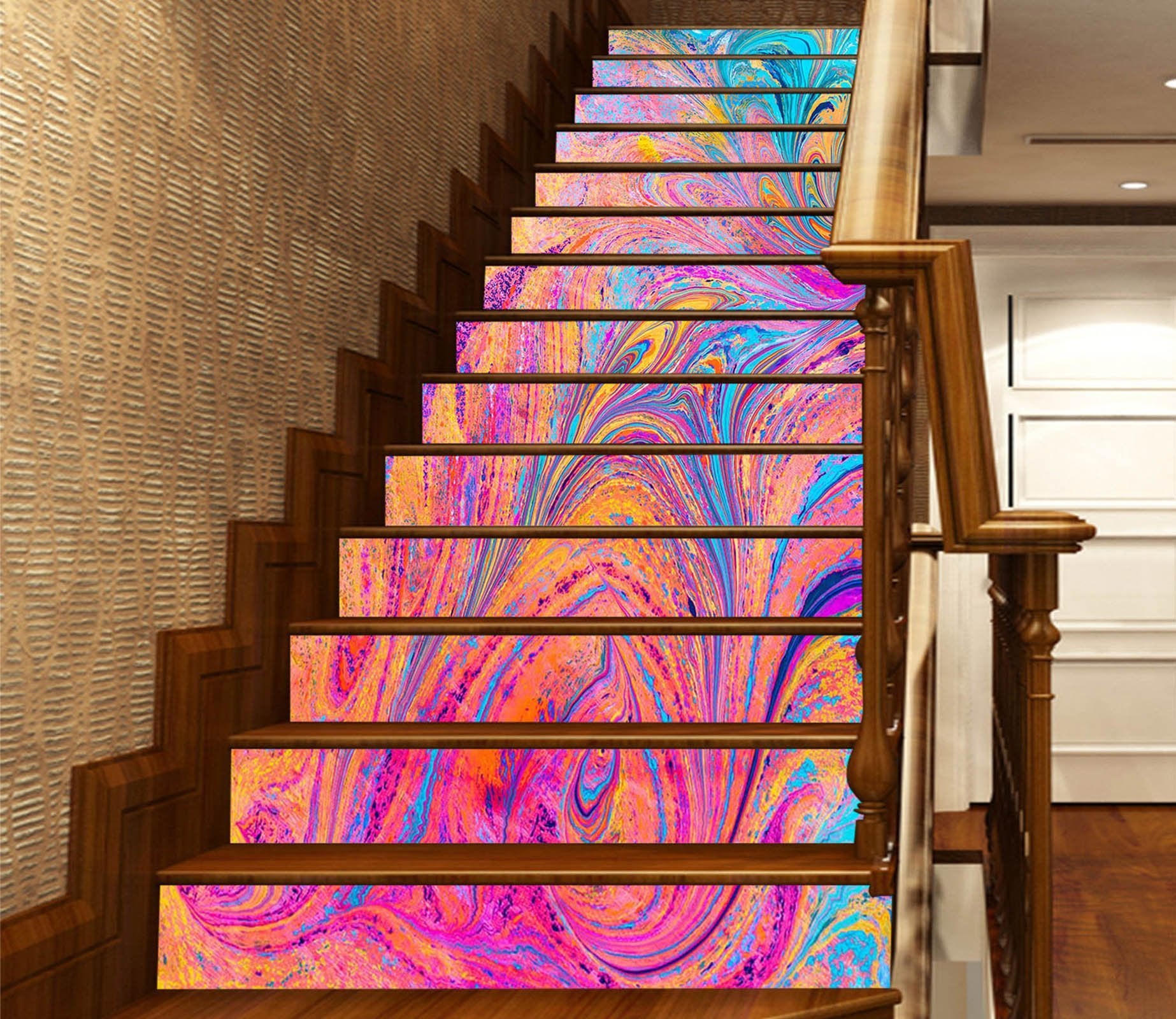 3D Rainbow Vortex 6465 Marble Tile Texture Stair Risers Wallpaper AJ Wallpaper 