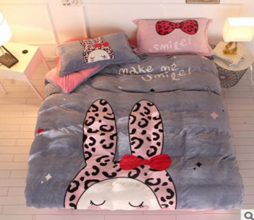 3D Leopard Rabbit 18029 Bed Pillowcases Quilt