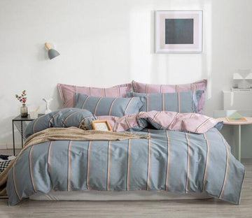 3D Pink Vertical Stripes On Gray 4135 Bed Pillowcases Quilt