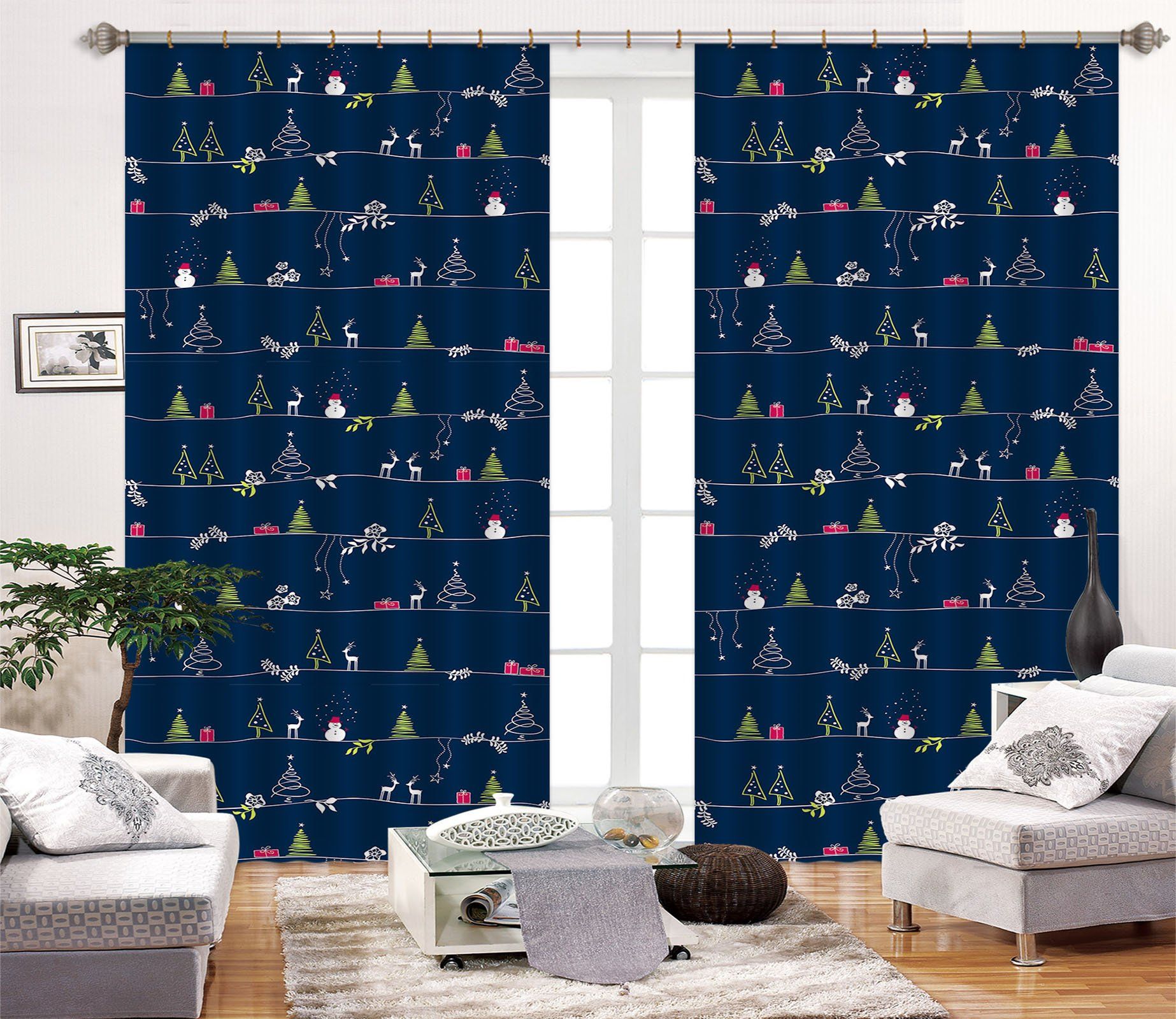3D Christmas Snowman 65 Curtains Drapes Curtains AJ Creativity Home 