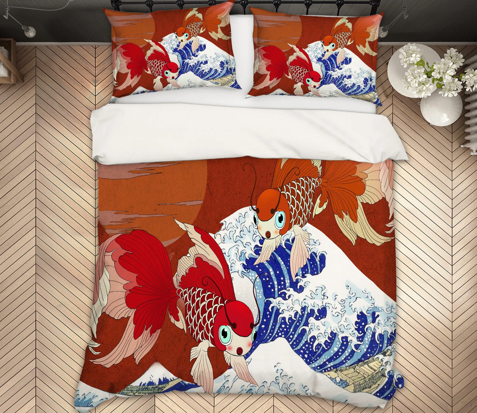 3D Fish Waves 13046 Bed Pillowcases Quilt