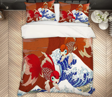 3D Fish Waves 13046 Bed Pillowcases Quilt
