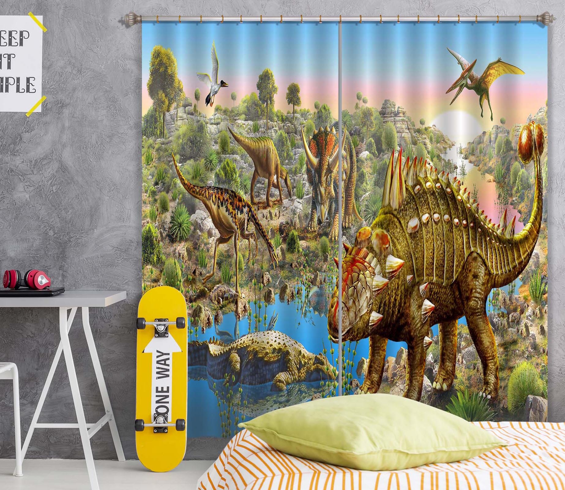 3D Dinosaur World 042 Adrian Chesterman Curtain Curtains Drapes Curtains AJ Creativity Home 
