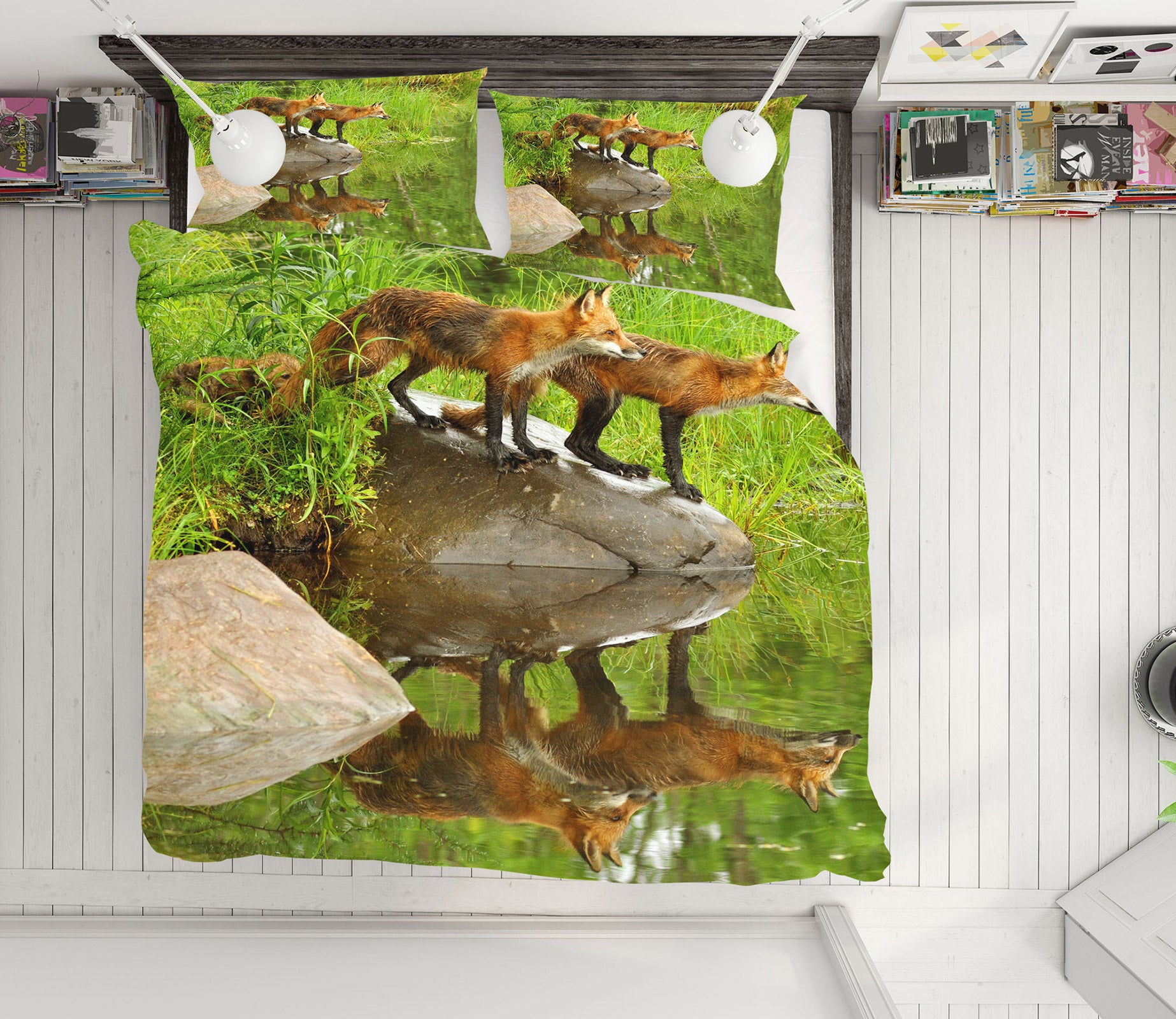3D Fox By The River 13023 Bed Pillowcases Quilt