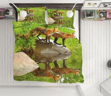 3D Fox By The River 13023 Bed Pillowcases Quilt