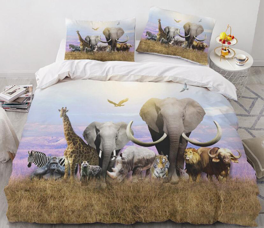 3D Fauna Elephant Giraffe  11134 Bed Pillowcases Quilt