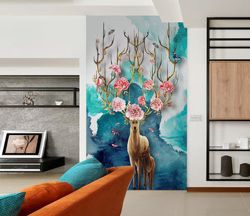 3D Peony Fawn WC853 Wall Murals
