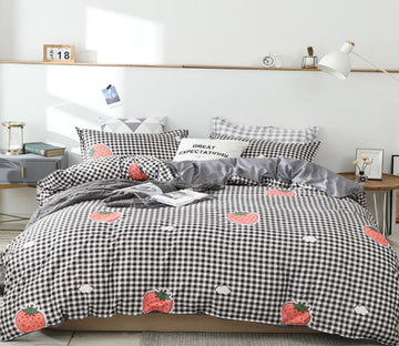 3D Black Grid Strawberry 13108 Bed Pillowcases Quilt