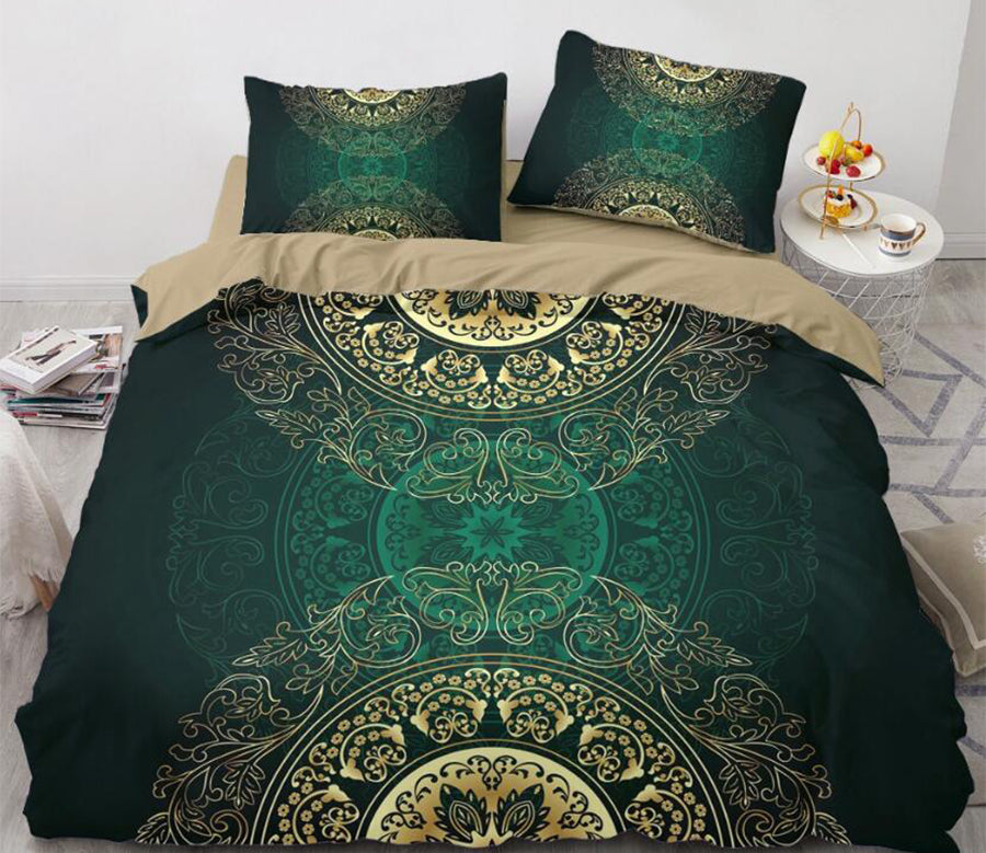 3D Dark Green Golden Pattern 11142 Bed Pillowcases Quilt
