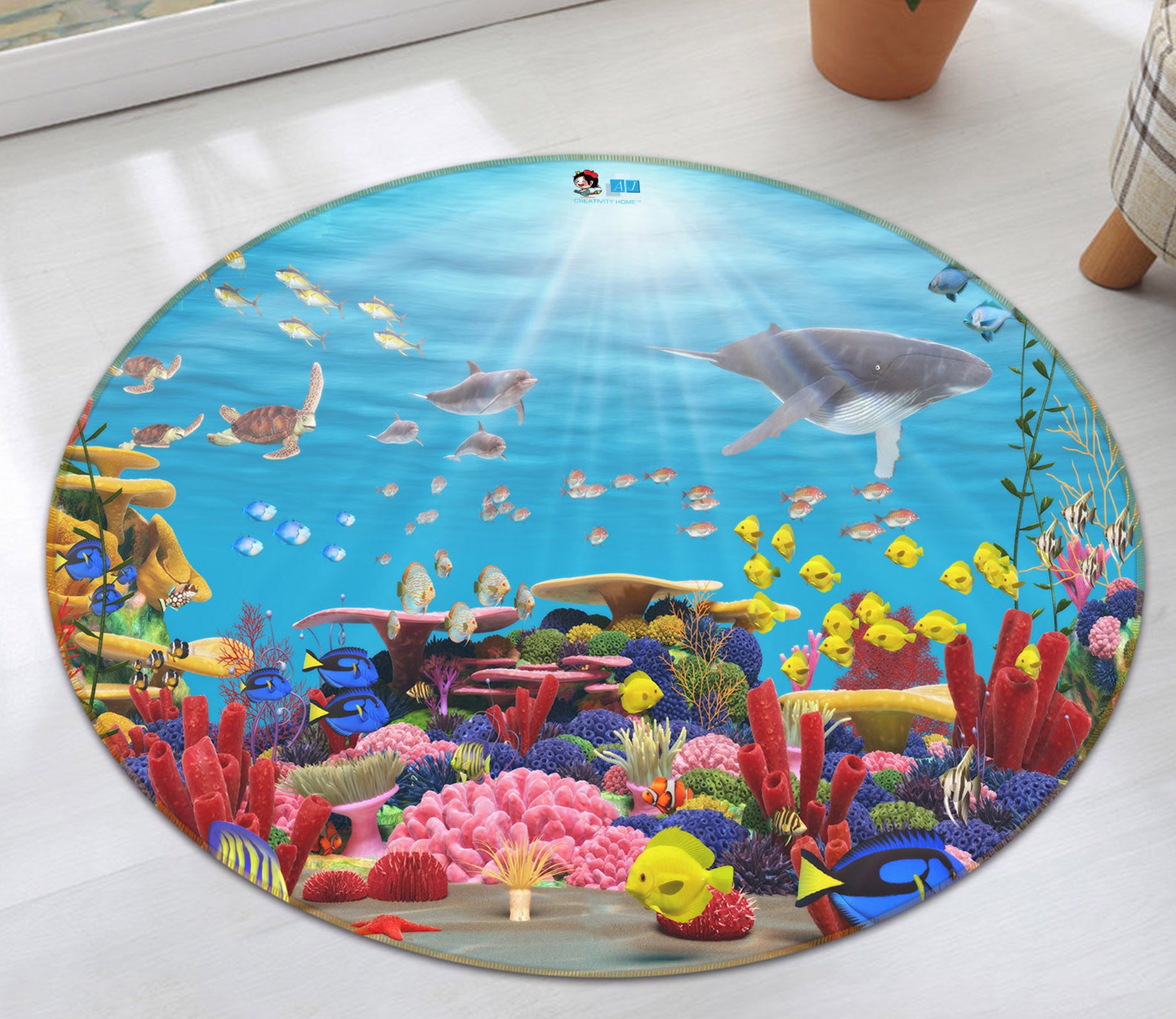 3D Sea Fish 74126 Round Non Slip Rug Mat