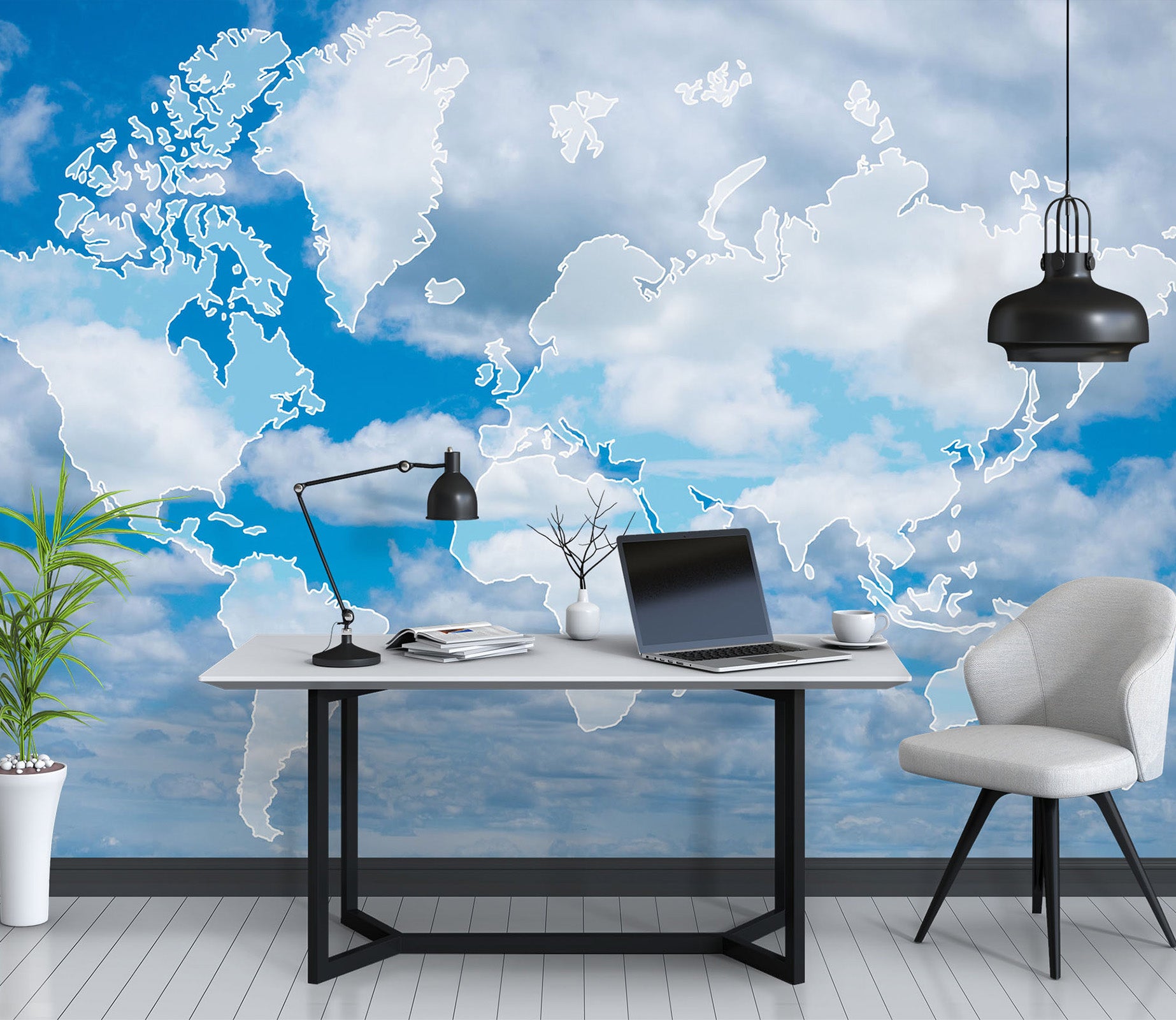 3D Cloud World Map 1098 Wall Murals