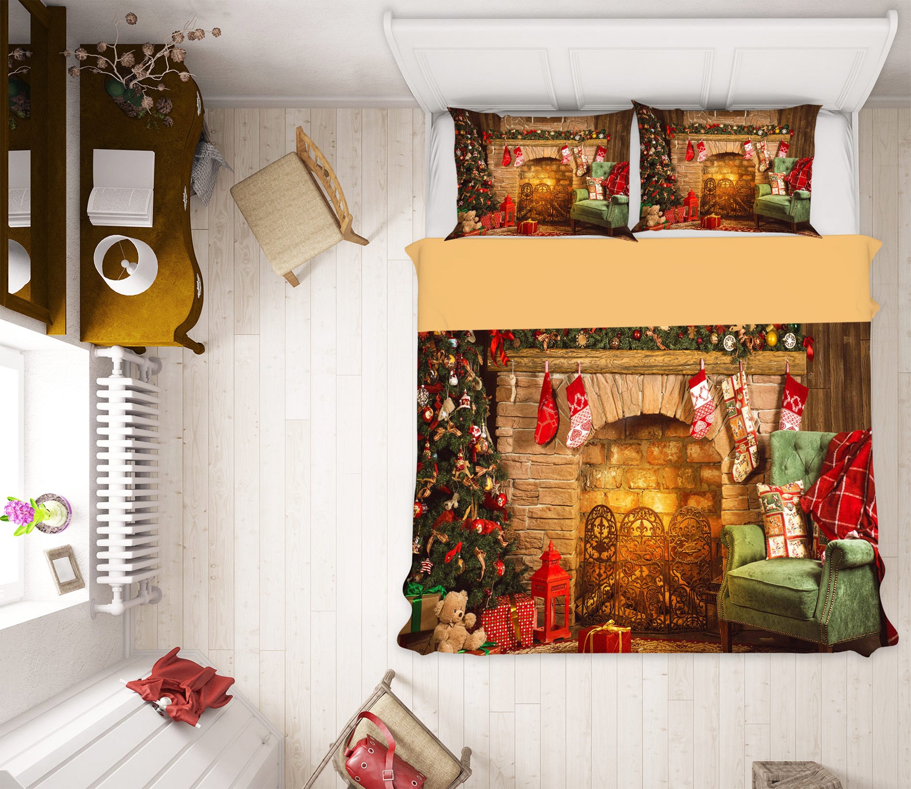 3D Fireplace Sock 50039 Christmas Quilt Duvet Cover Xmas Bed Pillowcases