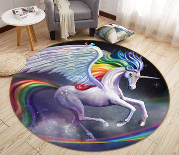 3D Unicorn Rainbow 83165 Rose Catherine Khan Rug Round Non Slip Rug Mat