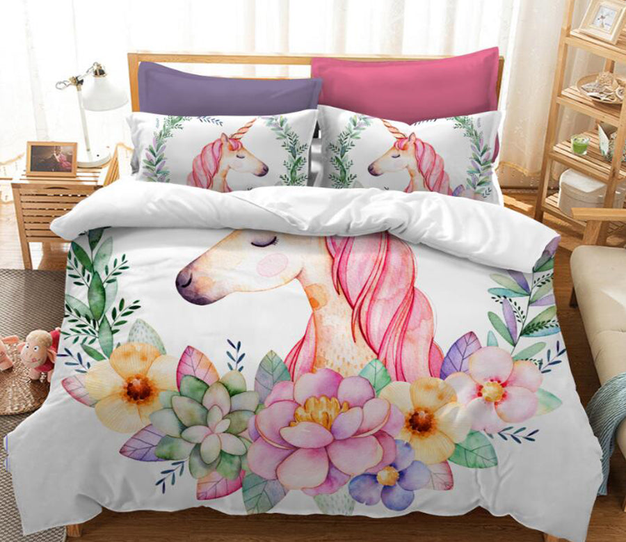 3D Garland Unicorn 1149 Bed Pillowcases Quilt