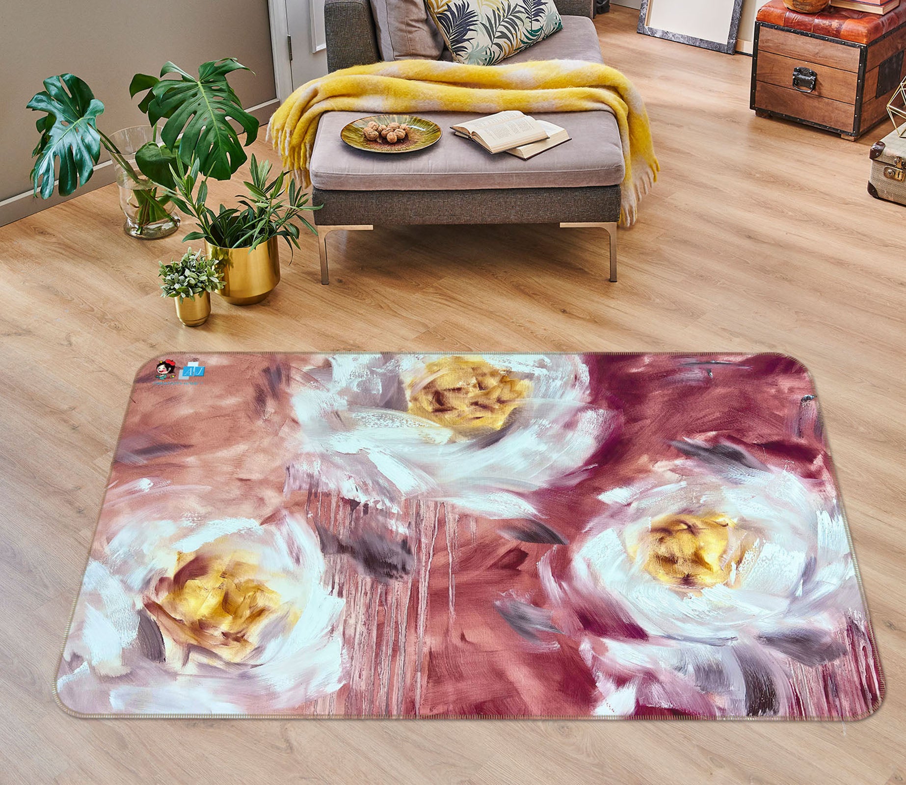 3D White Flower 3035 Skromova Marina Rug Non Slip Rug Mat