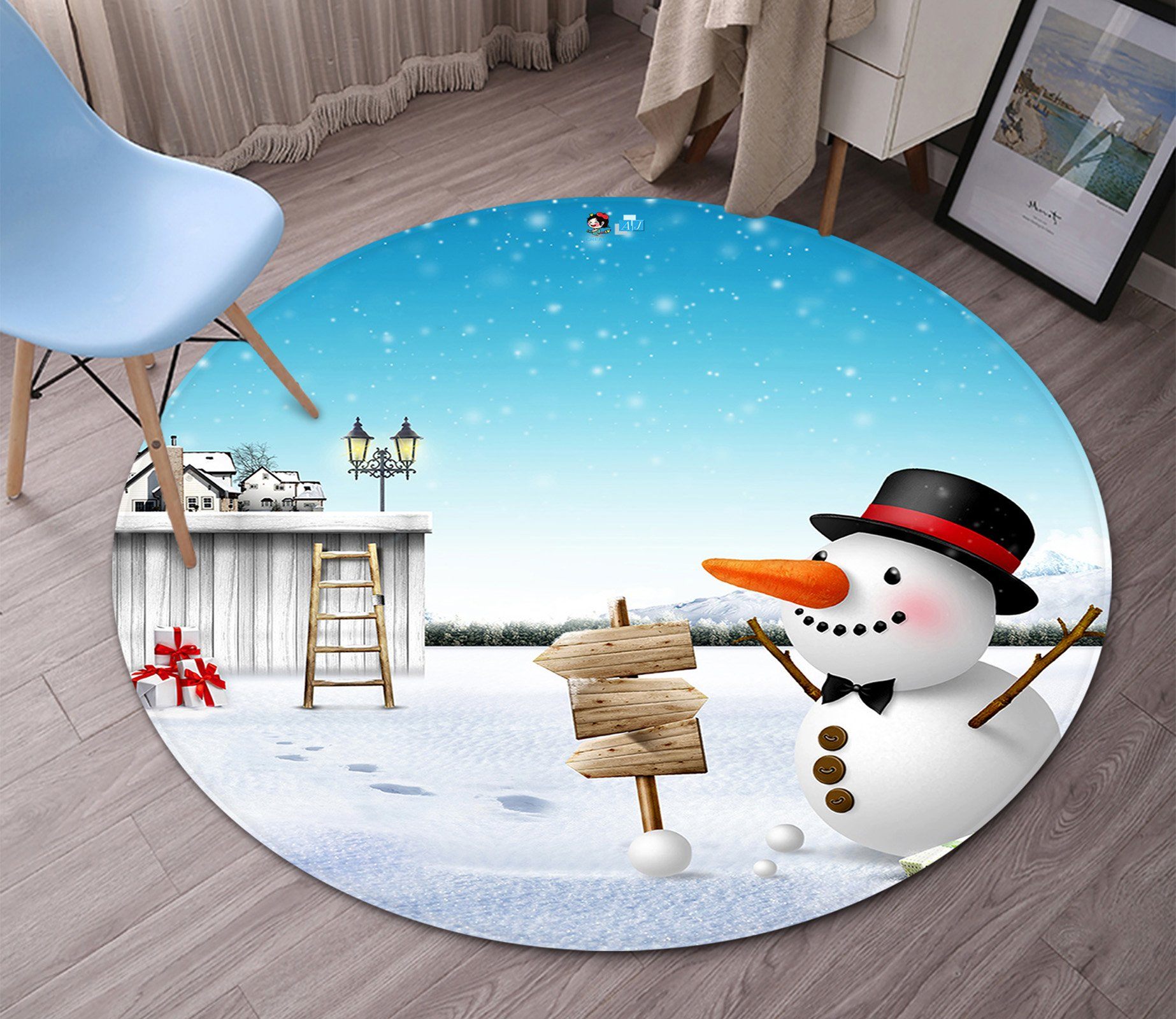 3D Snowing Snowman 050 Round Non Slip Rug Mat Mat AJ Creativity Home 