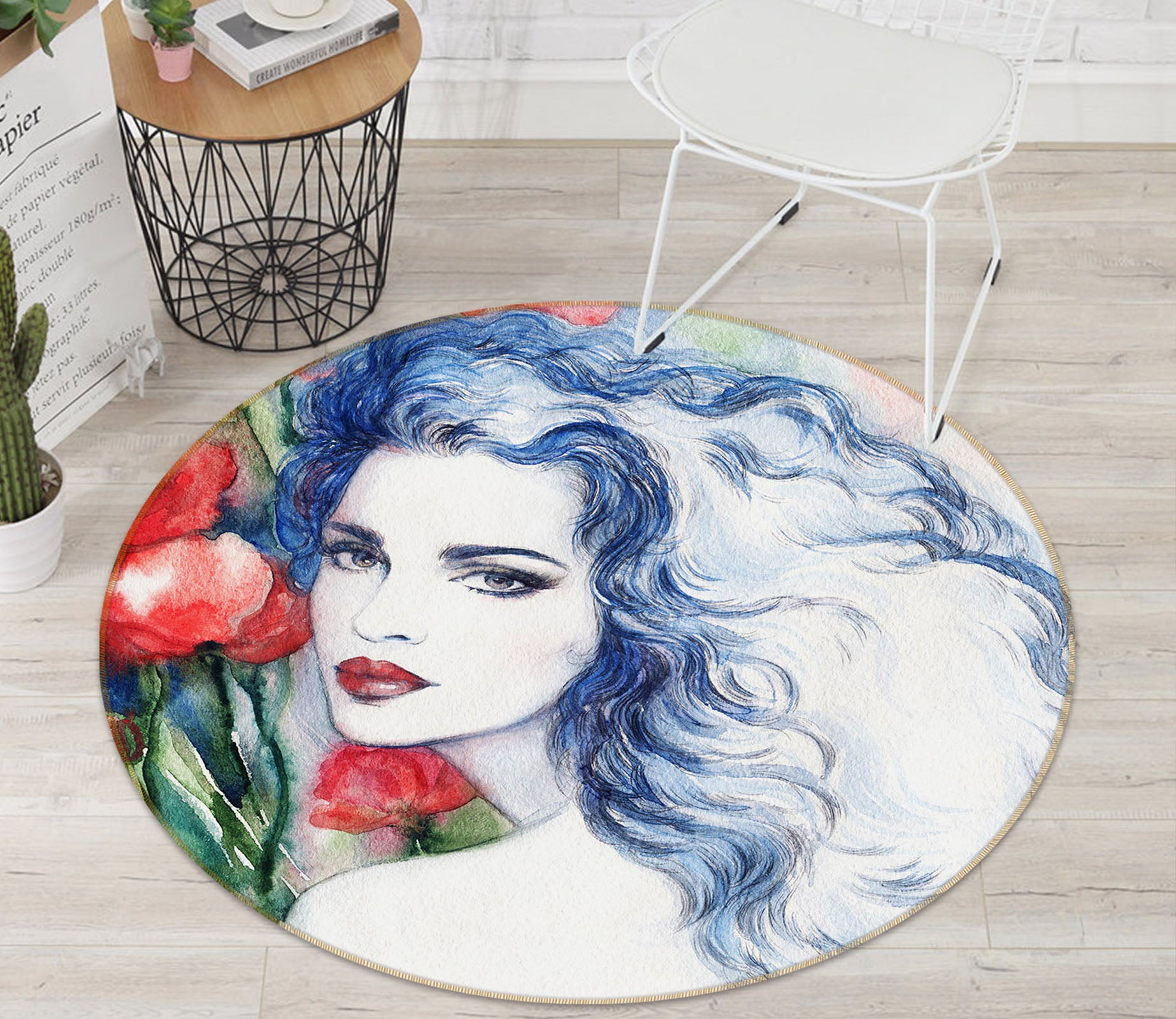 3D Beautiful Female 37023 Round Non Slip Rug Mat