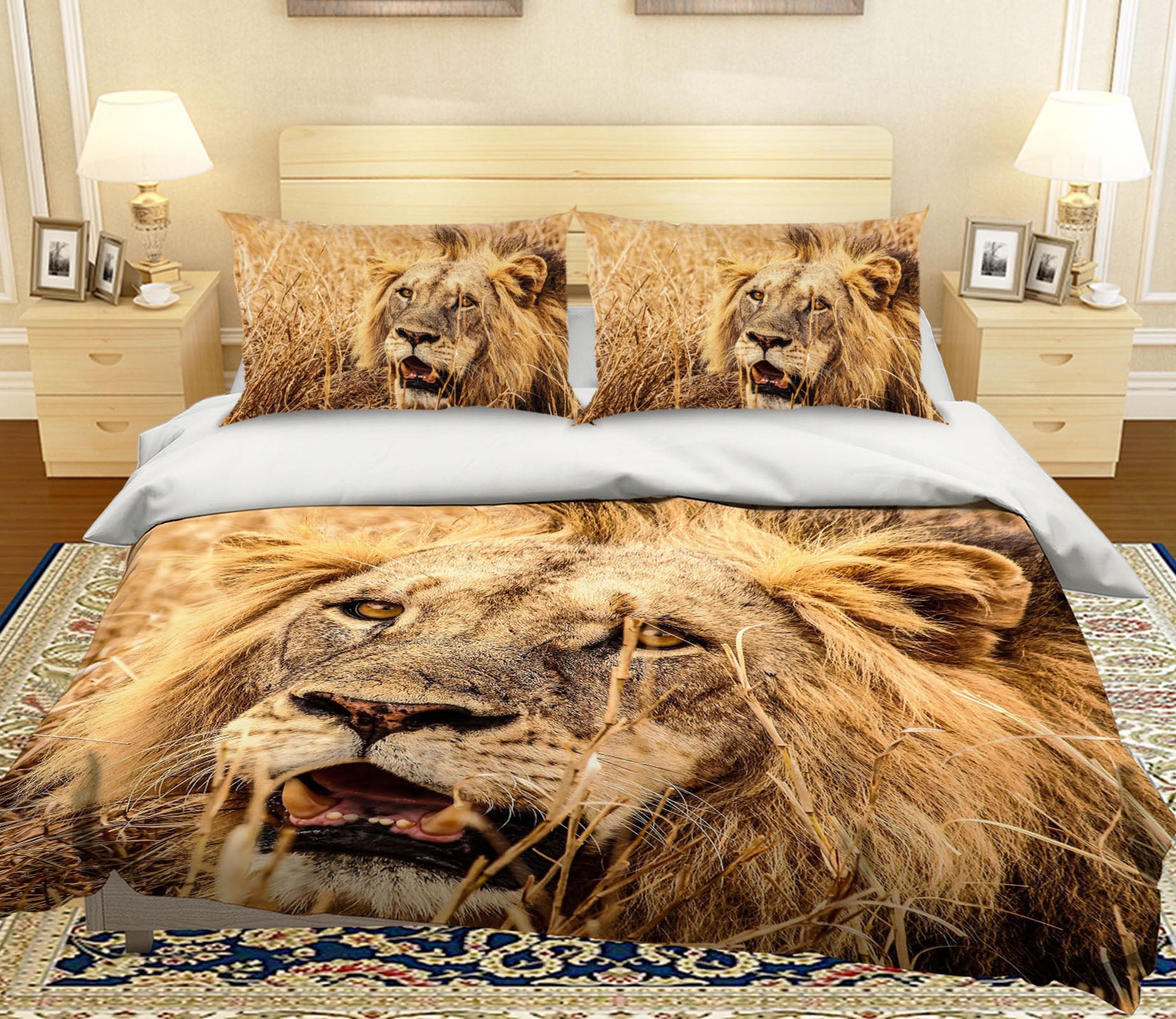 3D Mighty Lion 013 Bed Pillowcases Quilt