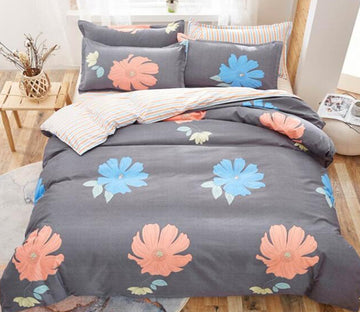 3D Brown Background Blue Safflower 5092 Bed Pillowcases Quilt