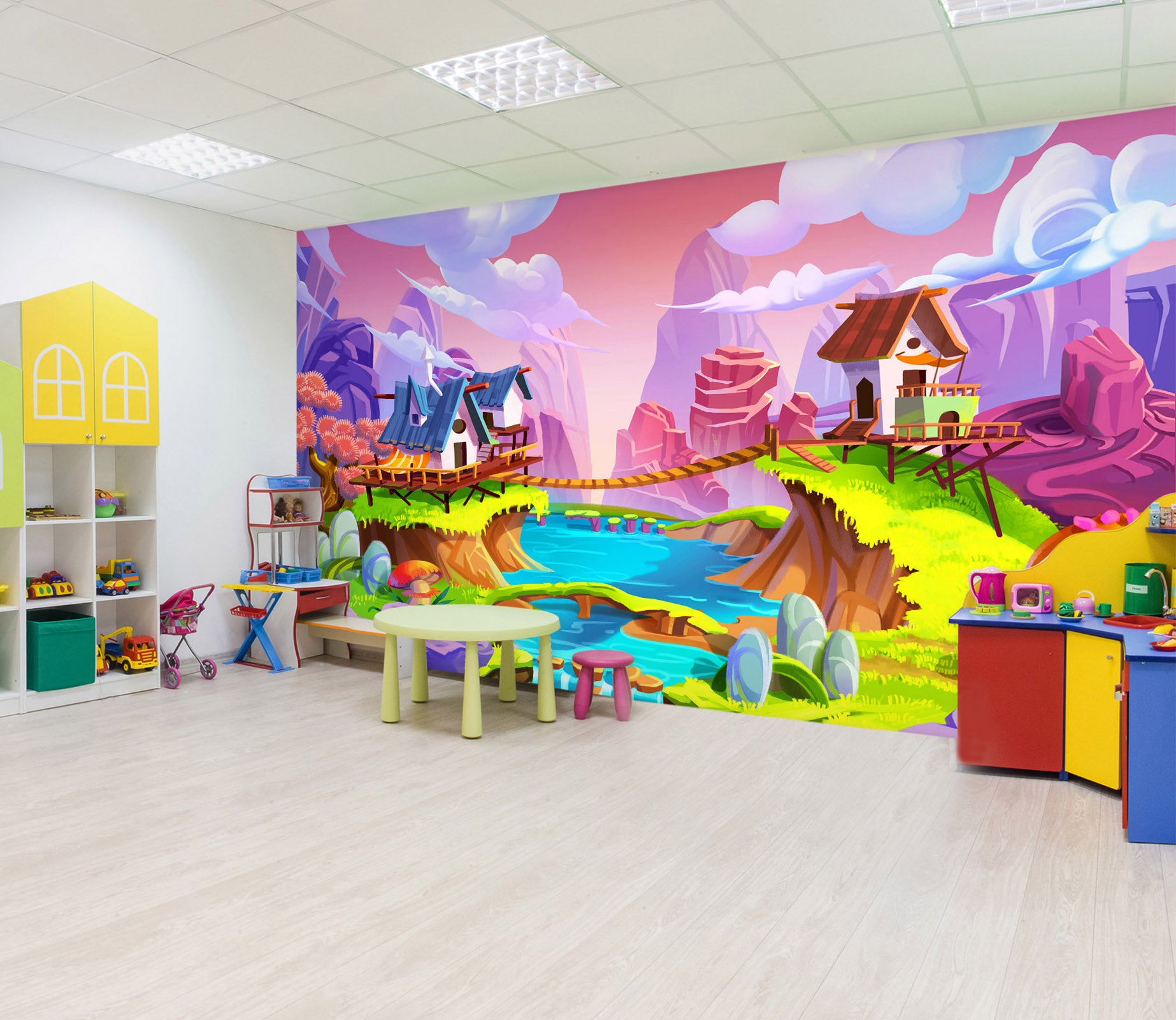 3D House Bridge River 280 Wall Murals