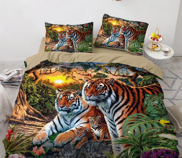 3D Forest Two Tigers 9956 Bed Pillowcases Quilt