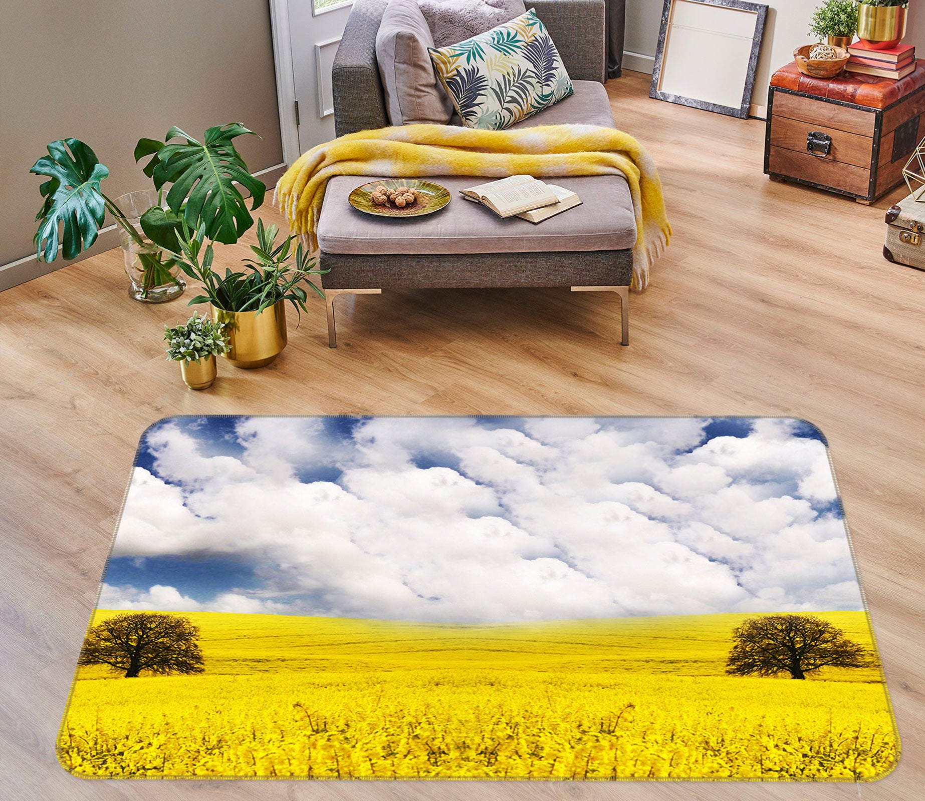 3D Golden Yellow Flowers 75142 Non Slip Rug Mat