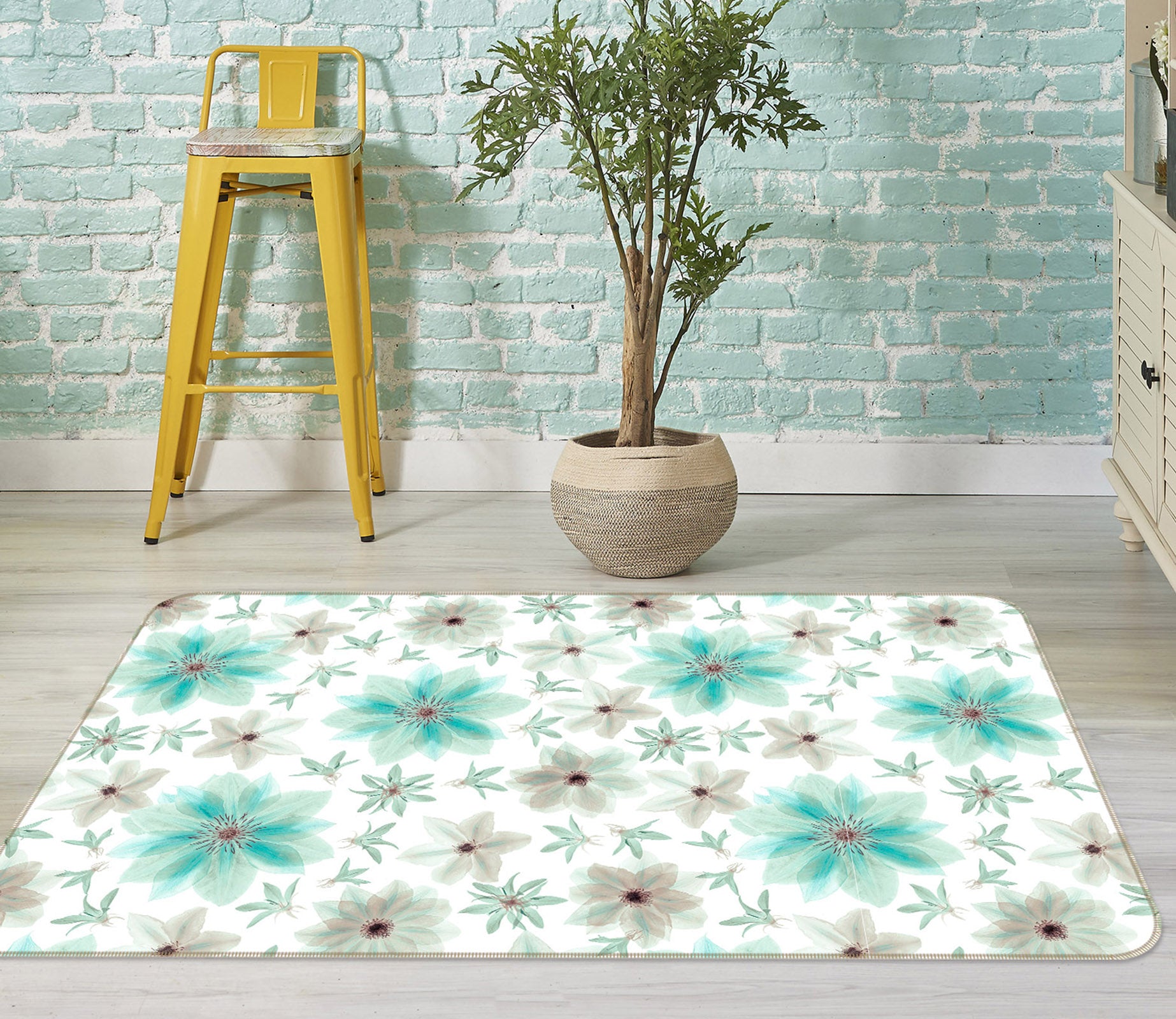 3D Gray Green Flower 83282 Assaf Frank Rug Non Slip Rug Mat