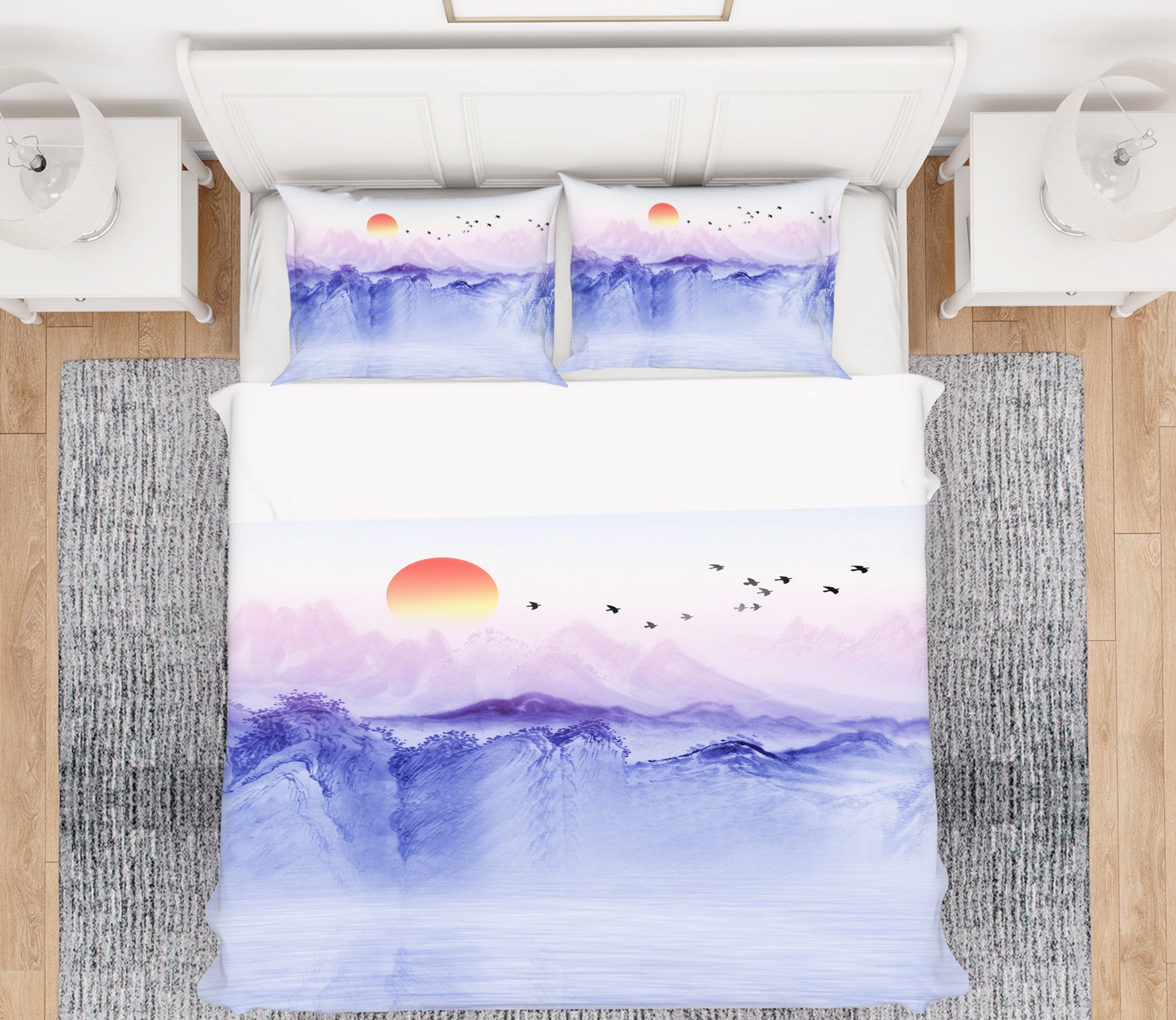 3D Purple Mountain River 13069 Bed Pillowcases Quilt