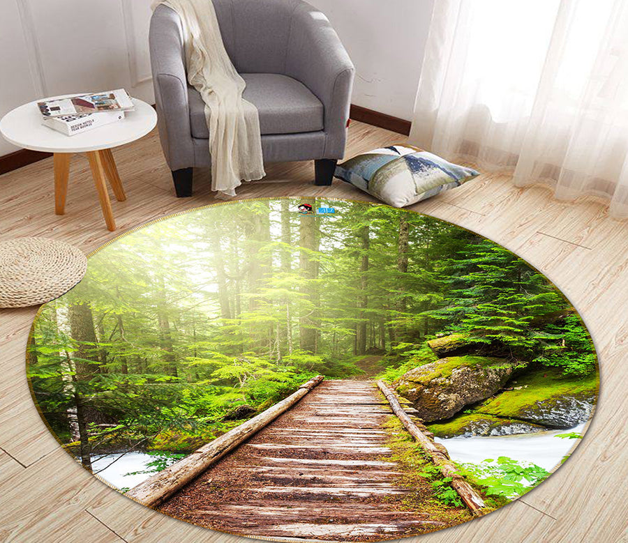 3D Corridor Woods 66189 Round Non Slip Rug Mat