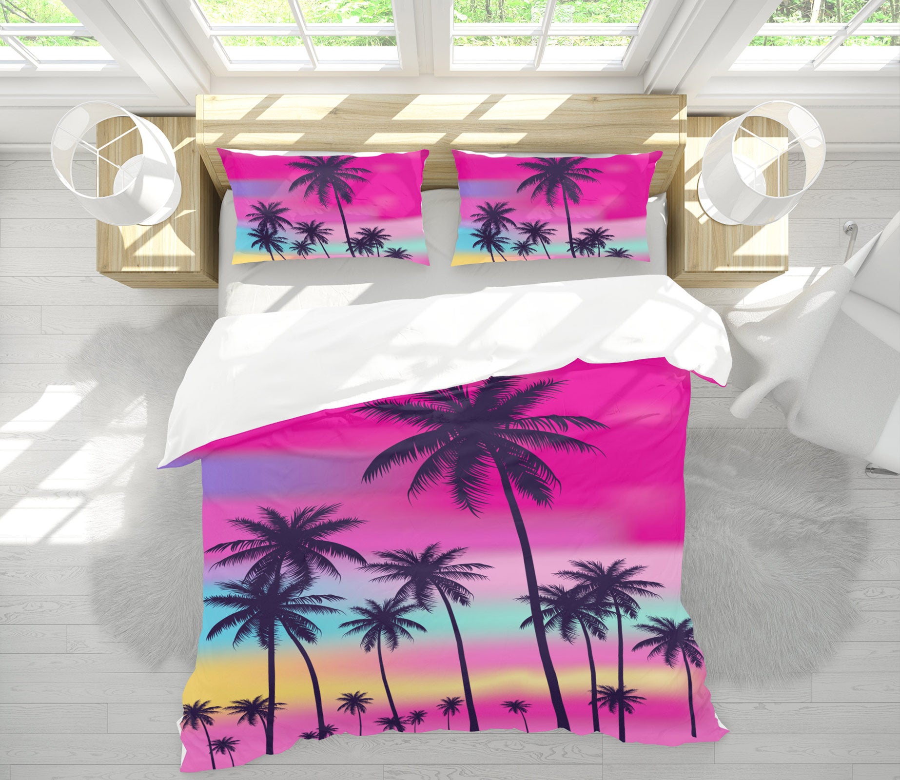 3D Red Sky Coconut Tree 16156 Bed Pillowcases Quilt