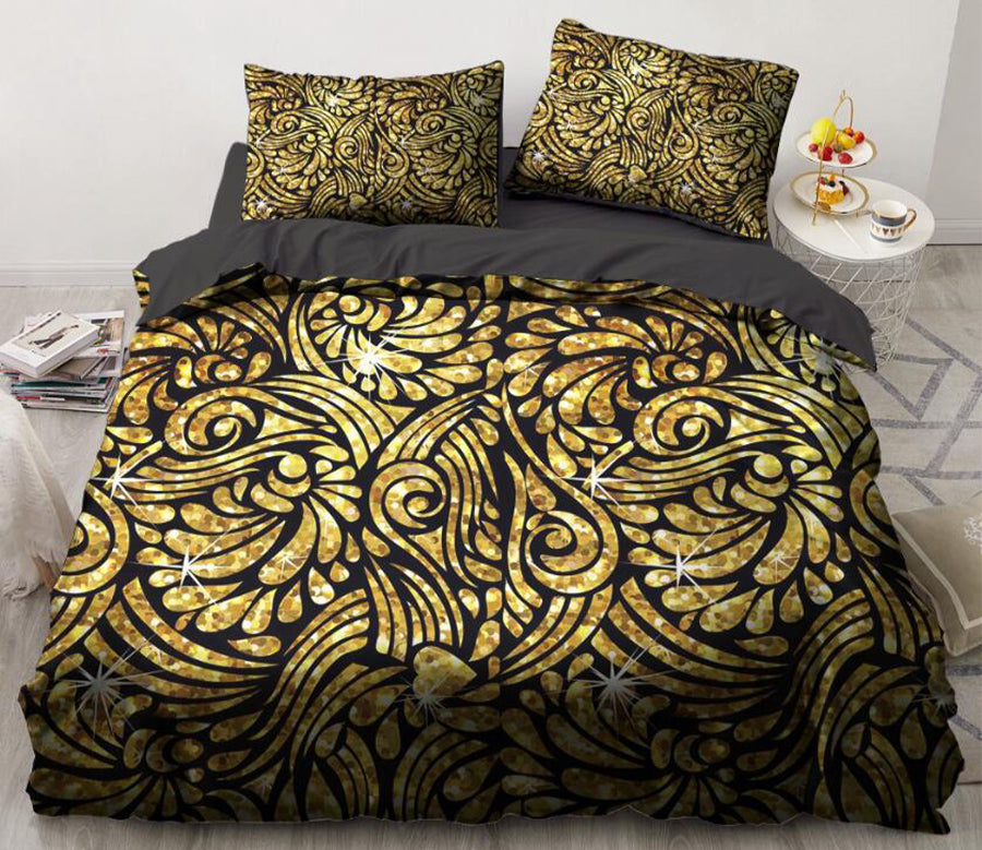 3D Golden Pattern 11137 Bed Pillowcases Quilt
