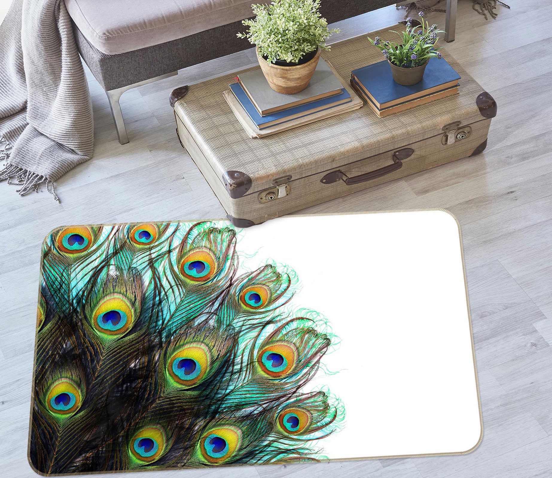 3D Peacock Feather 37078 Non Slip Rug Mat