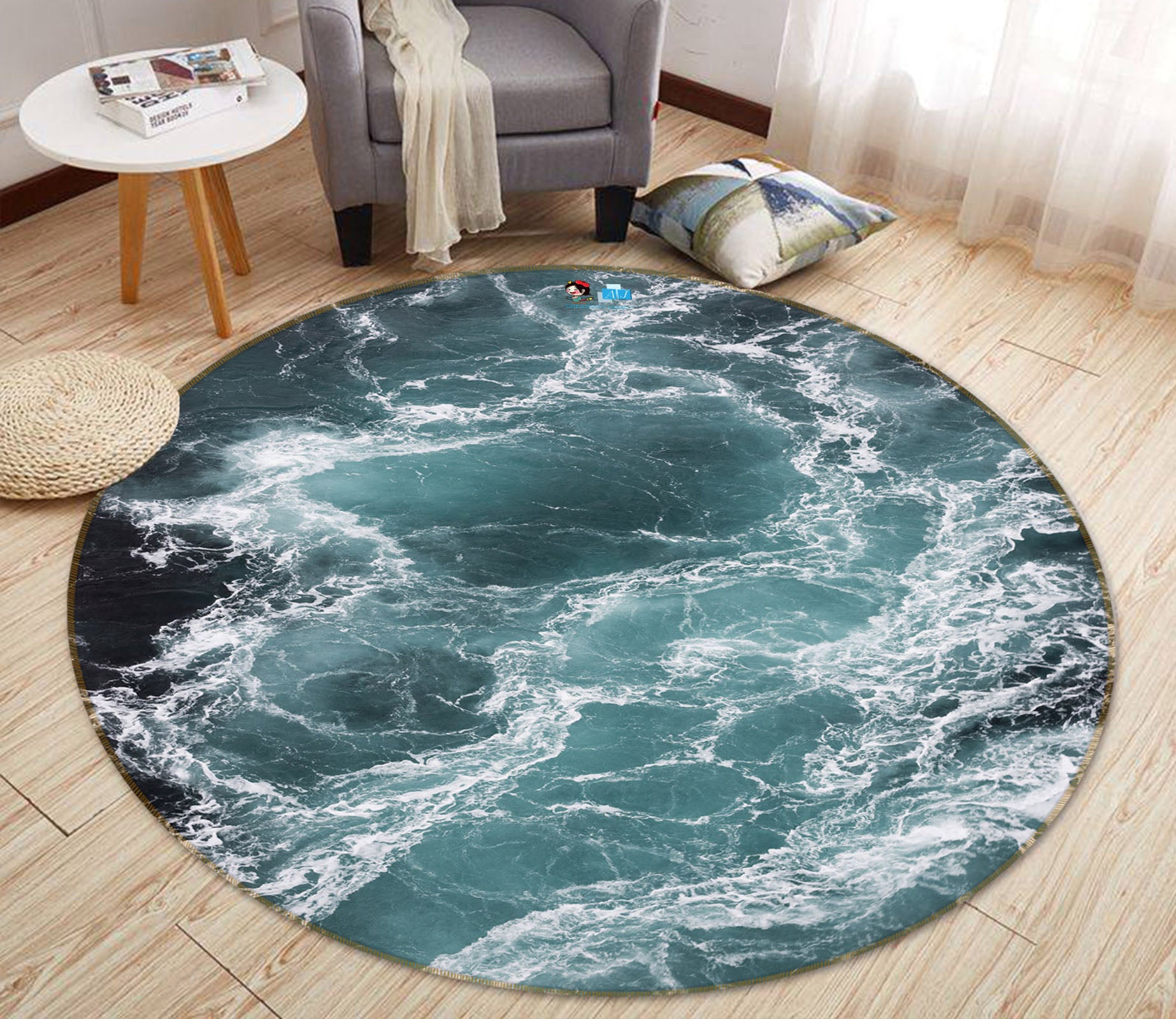 3D Sea Waves 69058 Round Non Slip Rug Mat