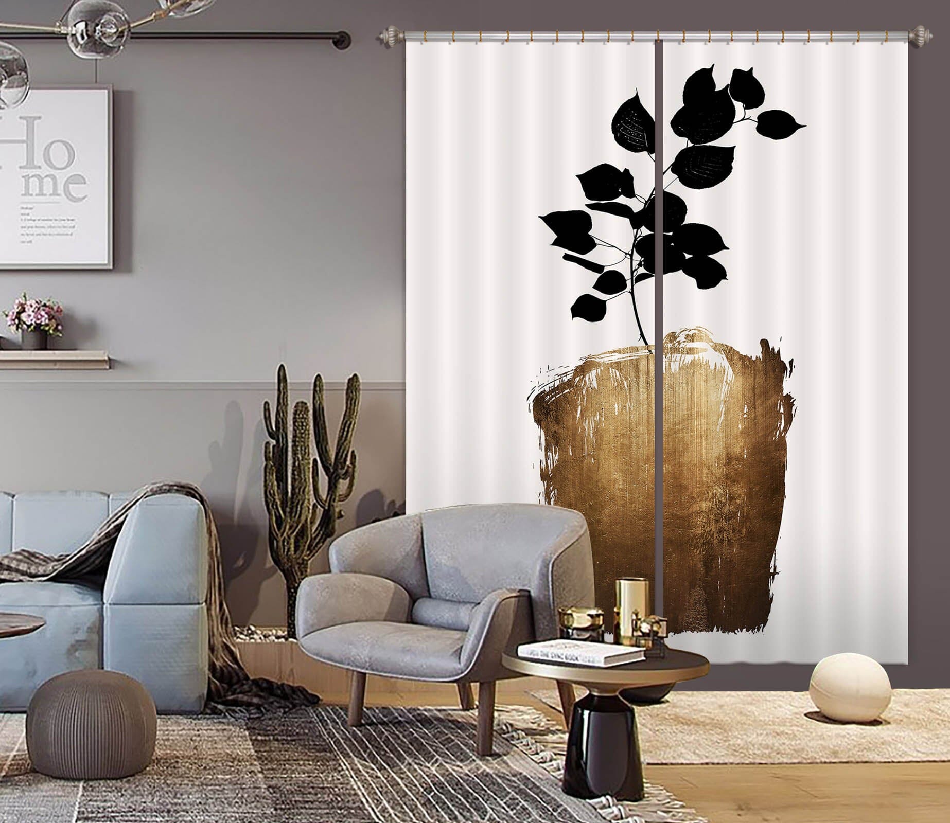 3D Golden Flowerpot Leaves 1107 Boris Draschoff Curtain Curtains Drapes Curtains AJ Creativity Home 