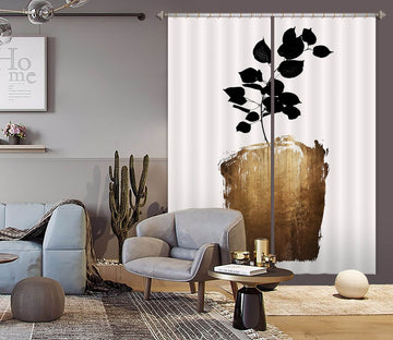 3D Golden Flowerpot Leaves 1107 Boris Draschoff Curtain Curtains Drapes
