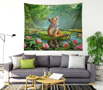 3D Jungle Lotus Tiger 111138 Jerry LoFaro Tapestry Hanging Cloth Hang