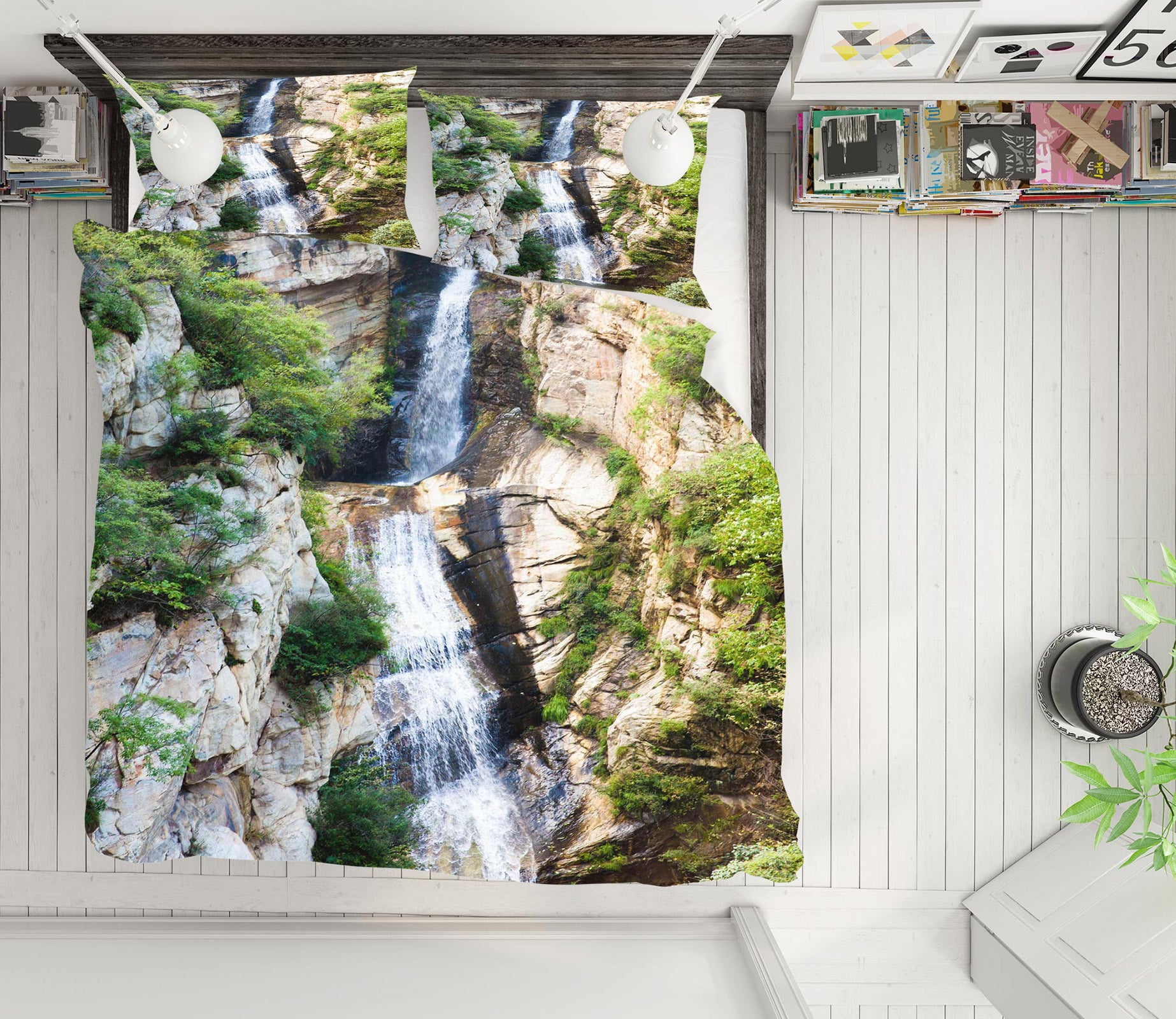 3D Stone Waterfall 16102 Bed Pillowcases Quilt