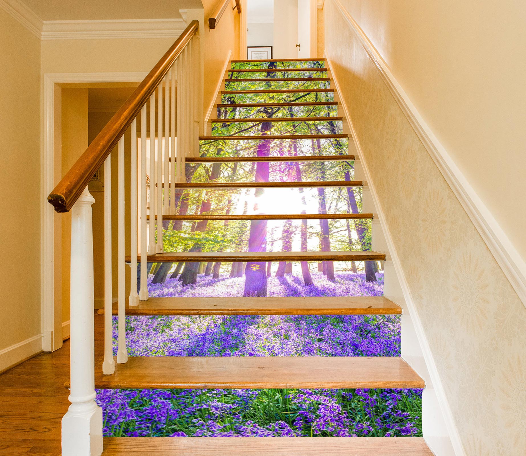3D Sunlight Purple Flowers Woods 10958 Assaf Frank Stair Risers