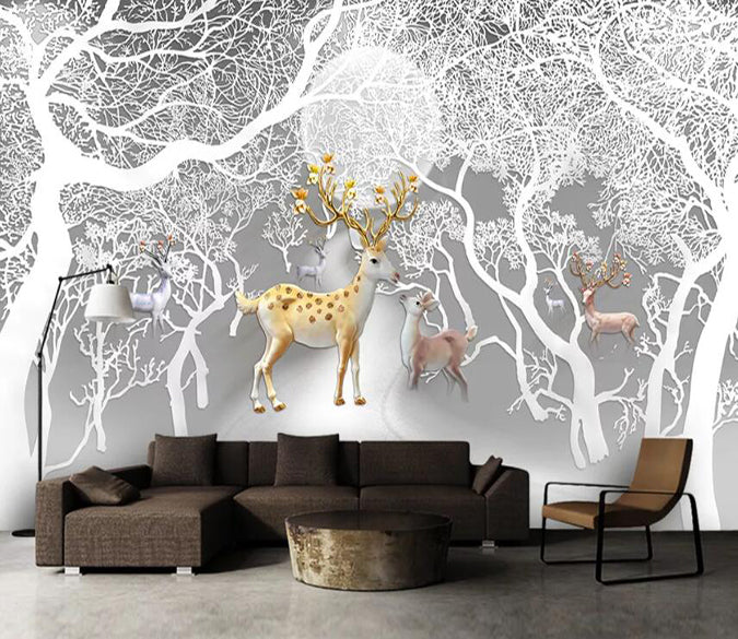 3D Tree Fawn 950 Wall Murals Wallpaper AJ Wallpaper 2 