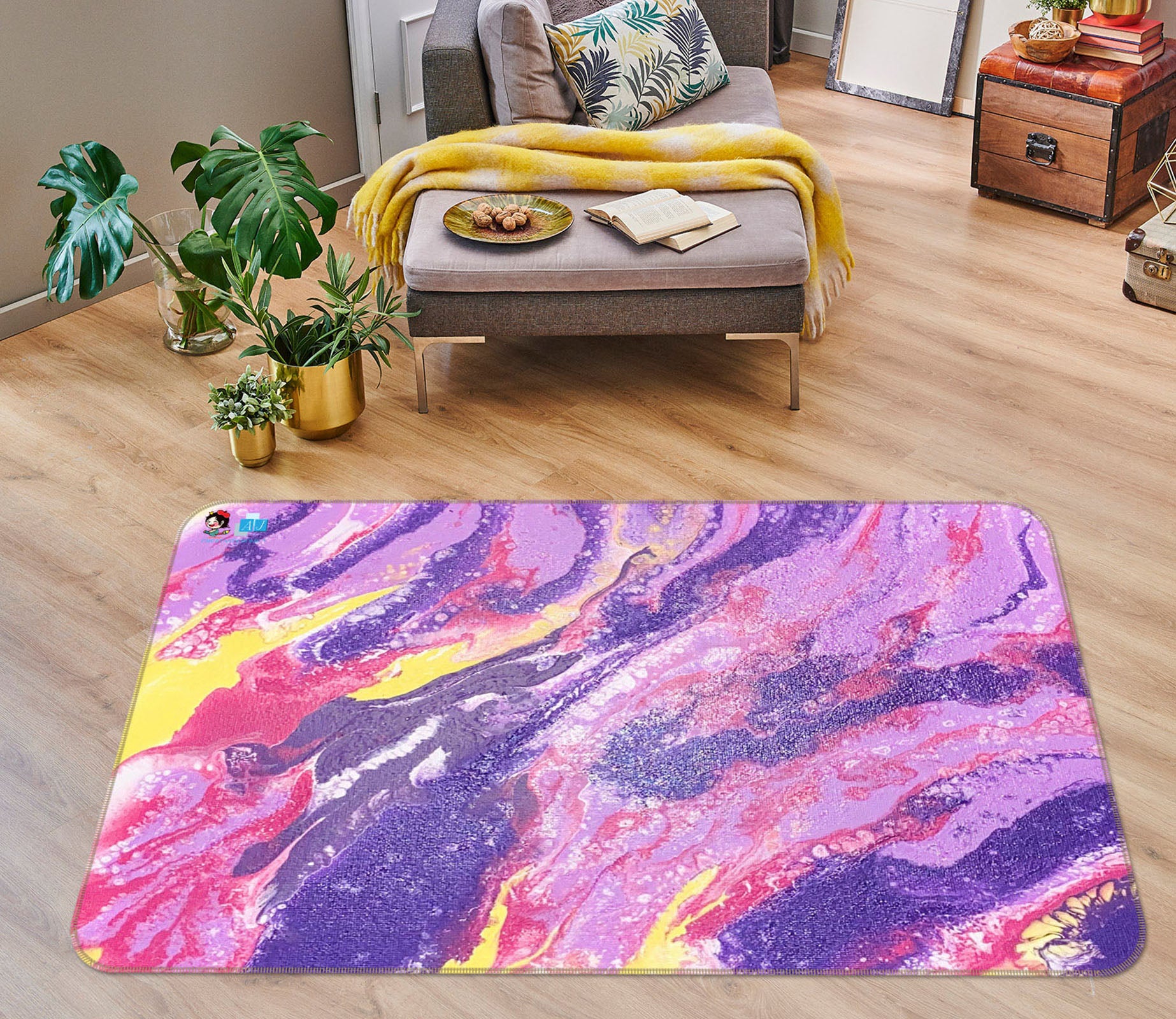 3D Pink Purple Pattern 40016 Valerie Latrice Rug Non Slip Rug Mat