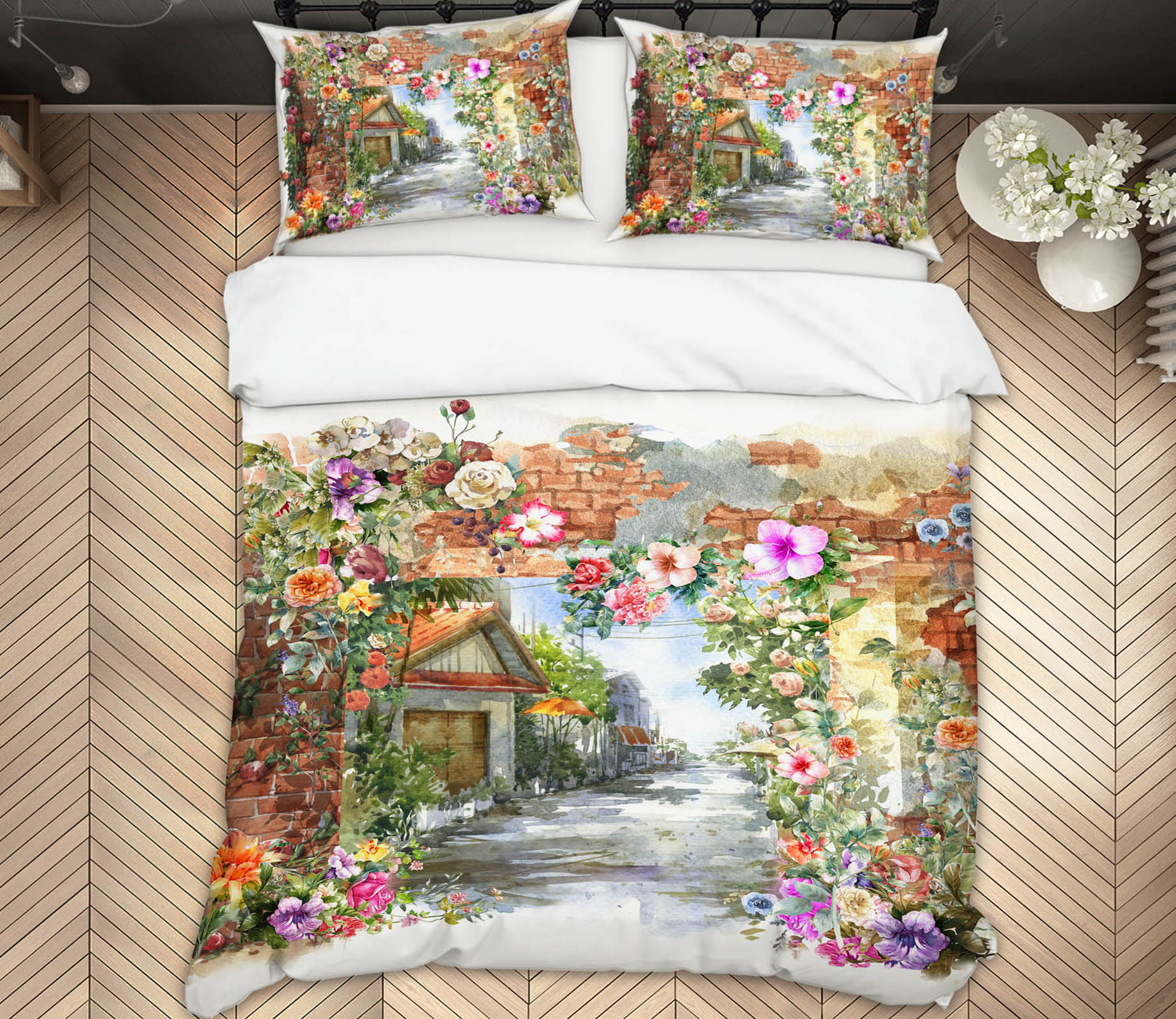3D House Flowers 60143 Bed Pillowcases Quilt