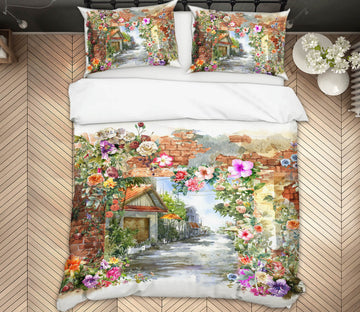 3D House Flowers 60143 Bed Pillowcases Quilt