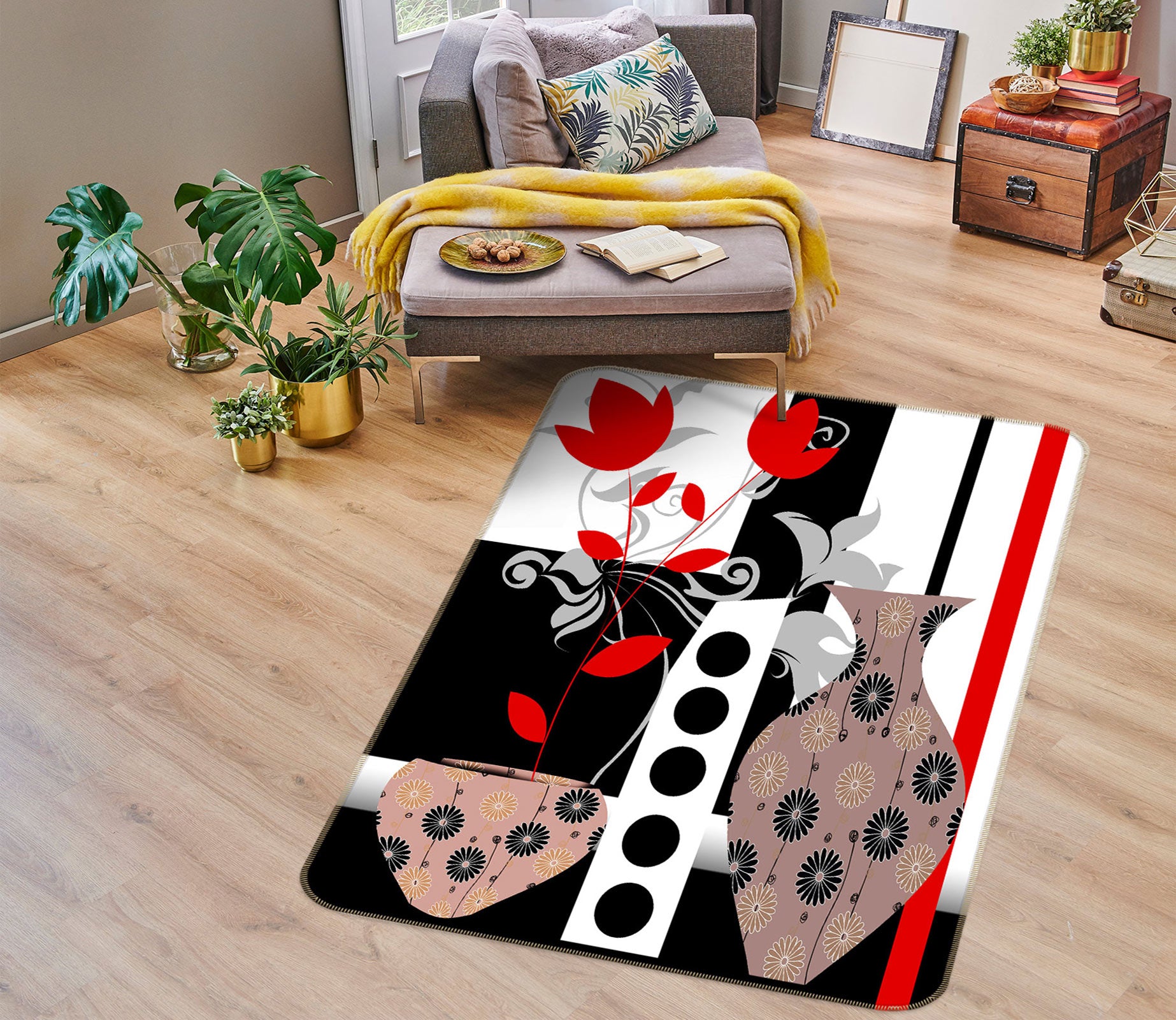 3D Vase Pattern 76117 Non Slip Rug Mat