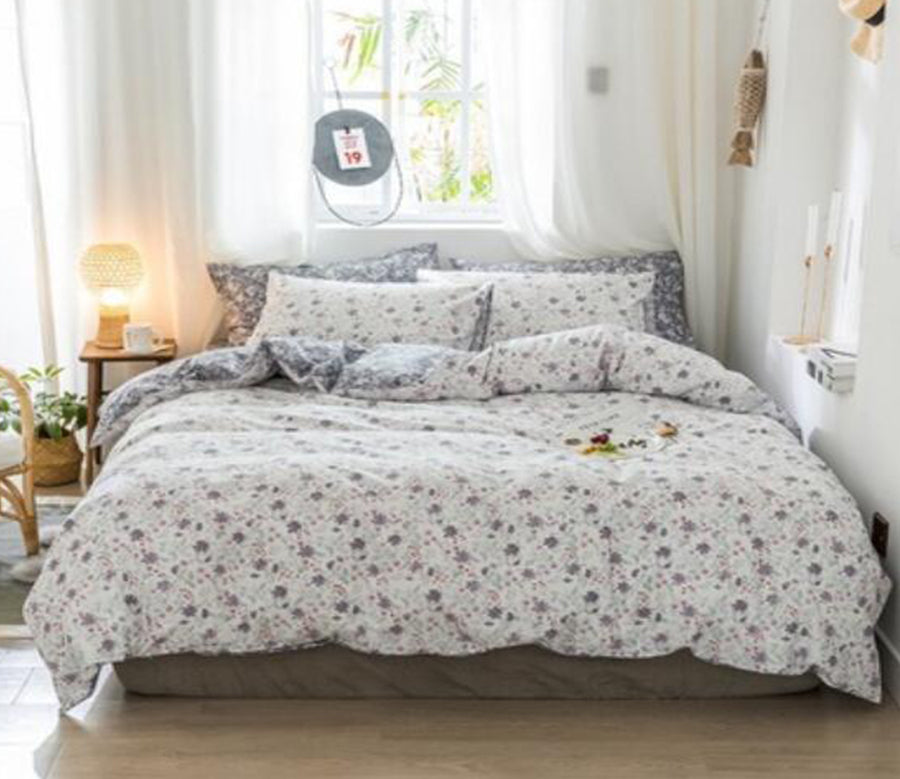 3D Grey Floral 14073 Bed Pillowcases Quilt